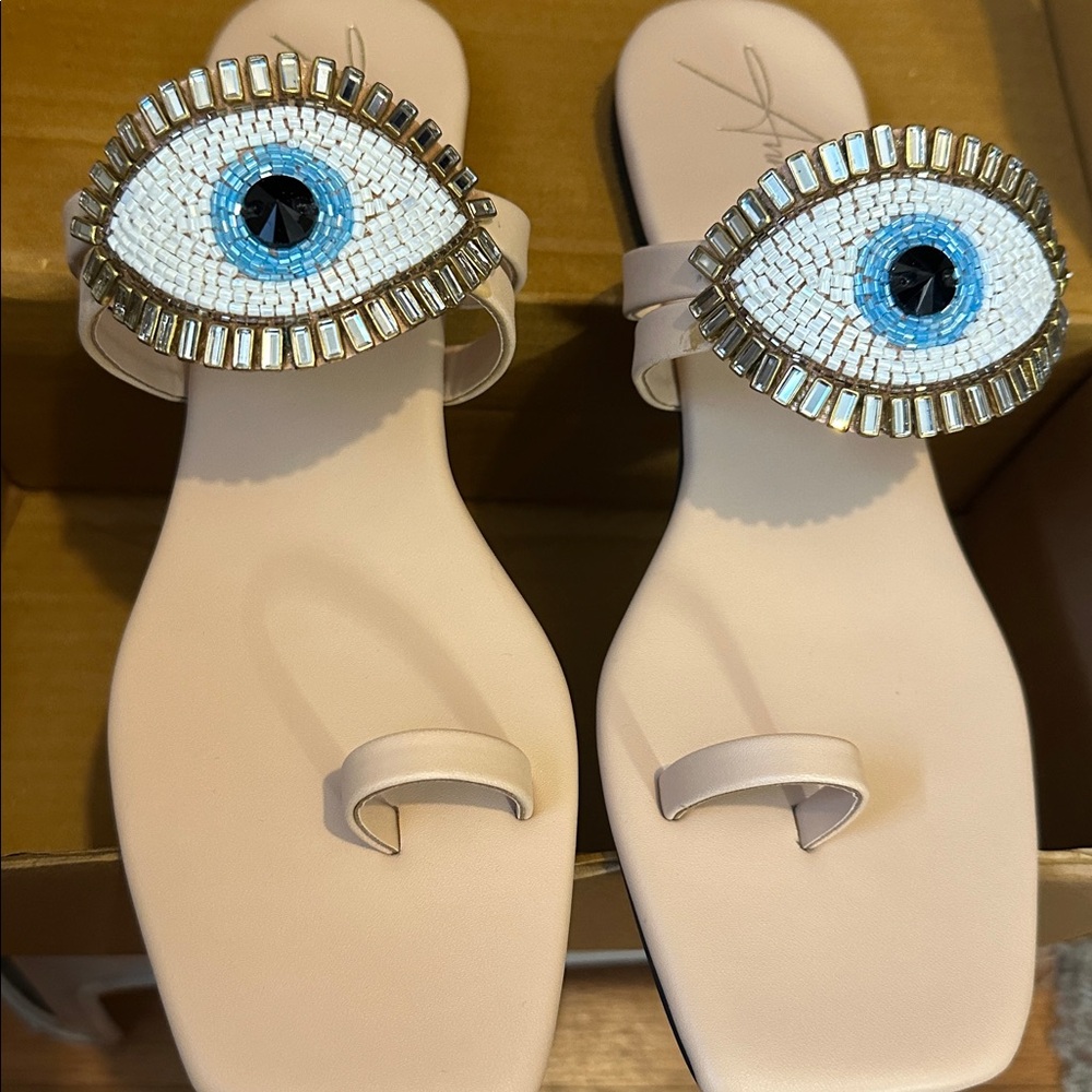 Chic Beige Evil Eye Sandals - Picture 3 of 4